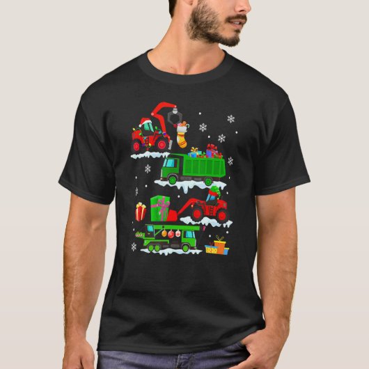 T-shirt Construction Vehicle Christmas Red Trucks Winter B (Devant)