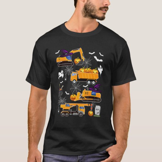 T-shirt Construction Vehicle Halloween Crane Truck Pumpkin (Devant)