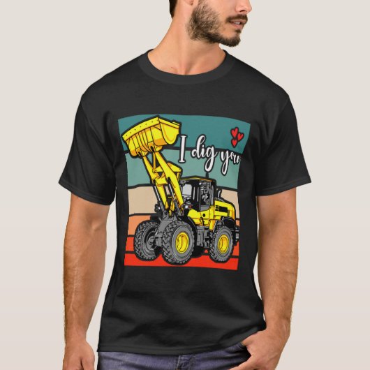 T-shirt Construction Vehicles Valentines Hearts Excavator  (Devant)