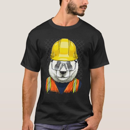 T-shirt Construction Worker Giant Panda Bear Laborer Panda (Devant)