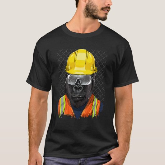 T-shirt Construction Worker Gorilla Laborer Ape Animal Gor (Devant)
