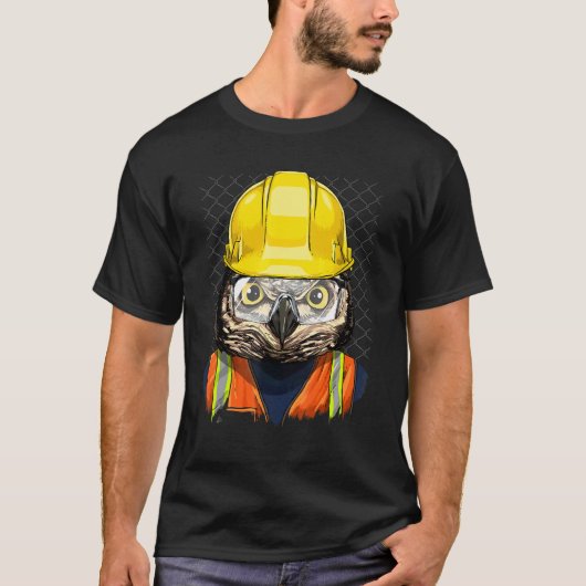 T-shirt Construction Worker Owl Laborer Animal Bird Owner (Devant)