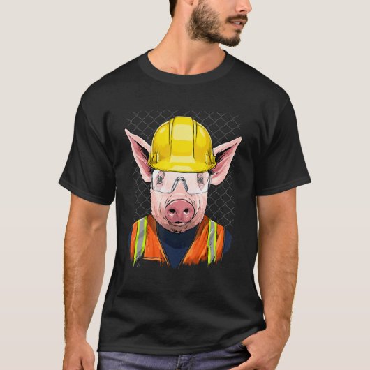 T-shirt Construction Worker Pig Laborer Piggy Farm Animal  (Devant)