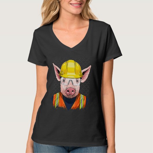 T-shirt Construction Worker Pig Laborer Piggy Farm Animal (Devant)