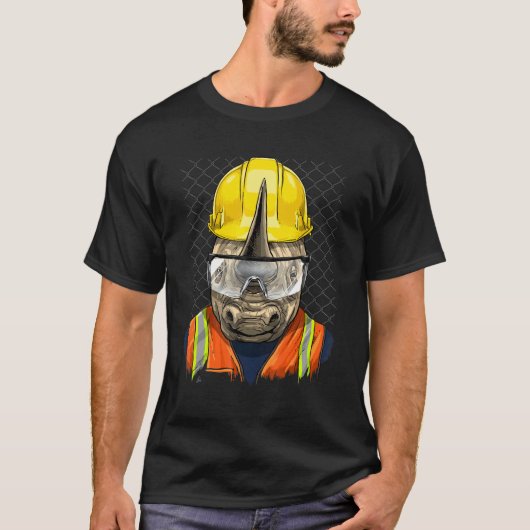 T-shirt Construction Worker Rhinoceros Laborer Animal Rhin (Devant)