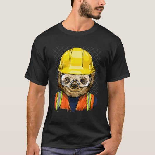T-shirt Construction Worker Sloth Laborer Lazy Animal Slot (Devant)
