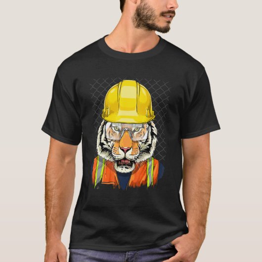 T-shirt Construction Worker Tiger Laborer Wild Animal Tige (Devant)