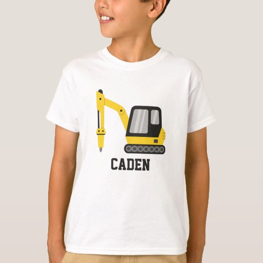 T-shirt Construction Yellow Excavator Nom des enfants de r (Devant)