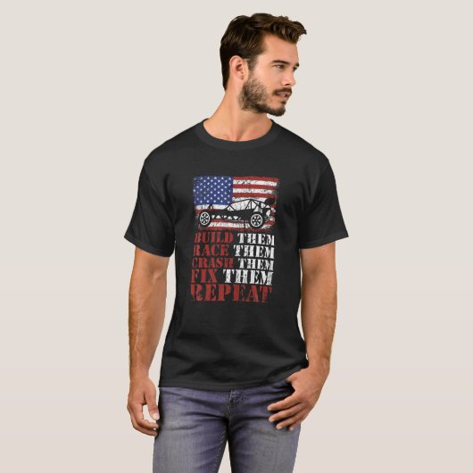 T-shirt Construire, Course, Crash, Fixer, Répéter l'équipe (Devant entier)