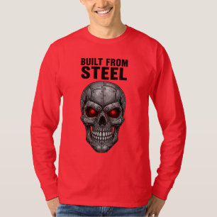 T-shirt Construit en acier - Crâne Cyber avec des yeux rou
