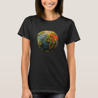 T-shirt Continents Végétariens de la Terre Noir Manche Cou
