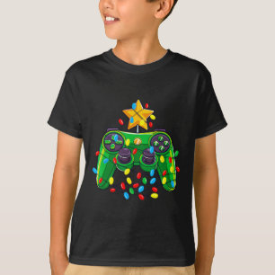 T-shirt Contrôleur de jeu Feux d'arbre de Noël Gamer Boys