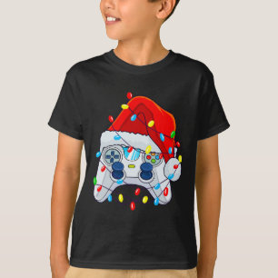 T-shirt Contrôleur de jeu Noël Santa Hat Gamer Boys 1