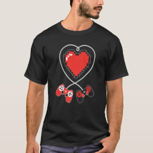 T-shirt Contrôleur de jeu vidéo Coeur Pixel Valentines Jou