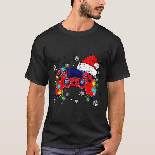 T-shirt Contrôleur de jeu vidéo de Noël Santa Hat Gamer Bo (Devant)