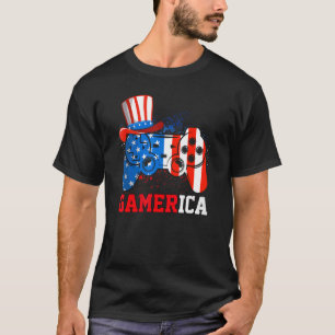 T-shirt Contrôleur de jeu vidéo Gamerica American Flag 4th