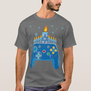 T-shirt Contrôleur de jeu vidéo Hanoukka Menorah bougies 