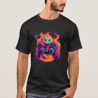 T-shirt Contrôleur de jeu vidéo hanté Flames crâne Déplais