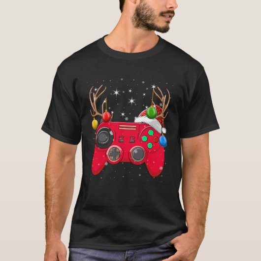 T-shirt Contrôleur de jeu vidéo Jeu de Noël Arbre Lumière  (Devant)