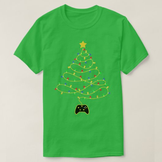 T-shirt Contrôleur de jeu vidéo Jeu de Noël Arbre lumières (Design devant)