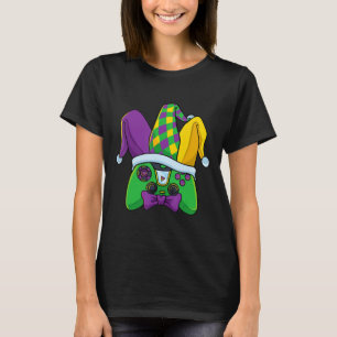 T-shirt Contrôleur de jeu vidéo Mardi Gras Jester Casquett