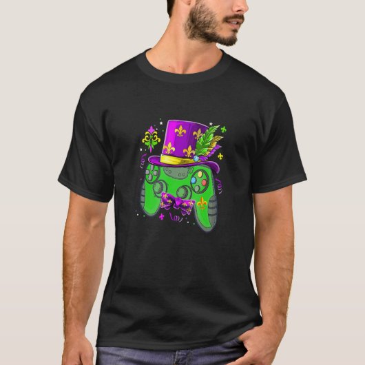 T-shirt Contrôleur de jeu vidéo Mardi Gras Jester Casquett (Devant)