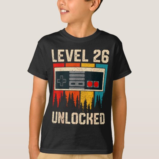T-shirt Contrôleur de jeu vidéo niveau 26 débloqué Anniver (Devant)