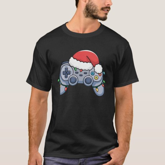 T-shirt Contrôleur de jeu vidéo Noël Santa Hat Gamer (Devant)