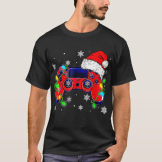 T-shirt Contrôleur de jeu vidéo Noël Santa Hat Gamer Bo