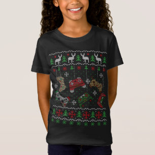 T-Shirt Contrôleur de jeu vidéo Père Noël Elf Ugly Christm