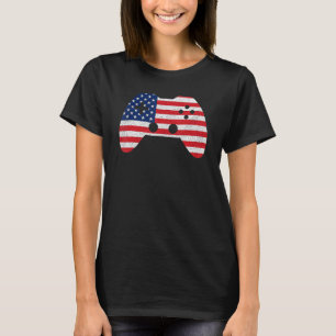 T-shirt Contrôleur de jeu vidéo rétro drapeau américain 4e