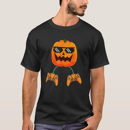 T-shirt Contrôleur de jeux vidéo d'Halloween With Pumkin F (Devant)