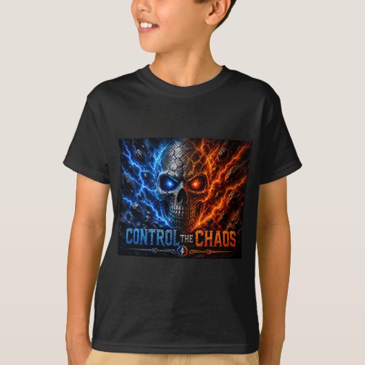 T-shirt Contrôlez le crâne Chaos – Double face Feu & Glace (Devant)