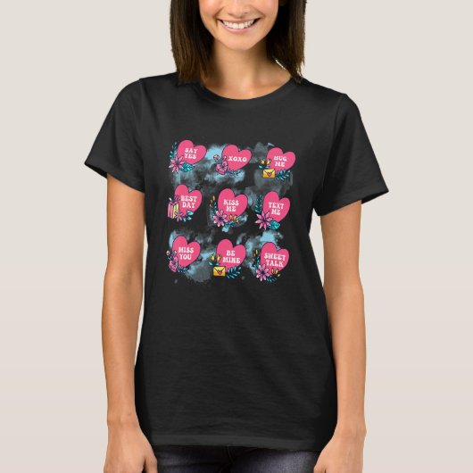 T-shirt Conversation Hearts Cute Pink Heart Happy Valentin (Devant)