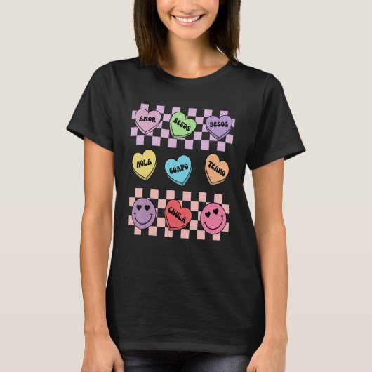 T-shirt Conversation Hearts Spanish Mexican Valentines Day (Devant)
