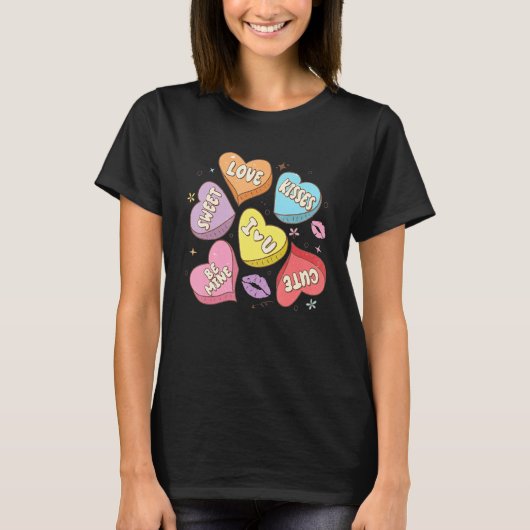 T-shirt Conversation Hearts Valentines XOXO Retro Groovy F (Devant)