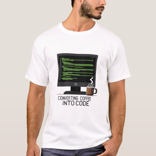 T-shirt Conversion du café en code drôle Pixel programmeur (Devant)