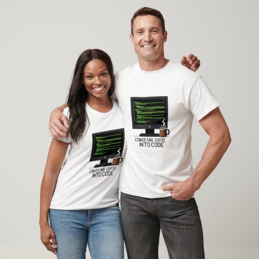 T-shirt Conversion du café en code drôle Pixel programmeur (Unisexe)