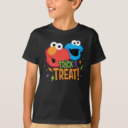 T-shirt Cookie Monster et Elmo - Tricoter ou traiter (Devant)