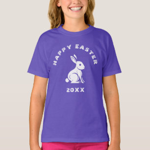 T-shirt Cool amusant violet blanc Joyeux lapin de Pâques l