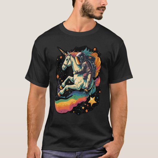 T-shirt Cool Astronaut Spaceman Riding A Rainbow Unicorn I (Devant)