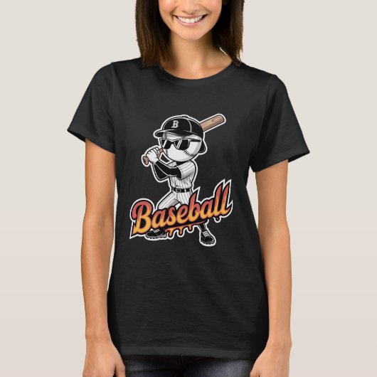 T-shirt Cool Baseball Mascot Sunglasses Flaming Text Boys  (Devant)