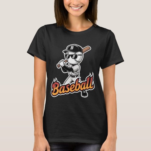 T-shirt Cool Baseball Mascot Sunglasses Flaming Text Boys  (Devant)