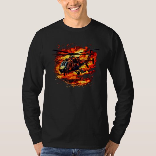 T-shirt Cool burning Helicopter with Flames & Fire for Pil (Devant)