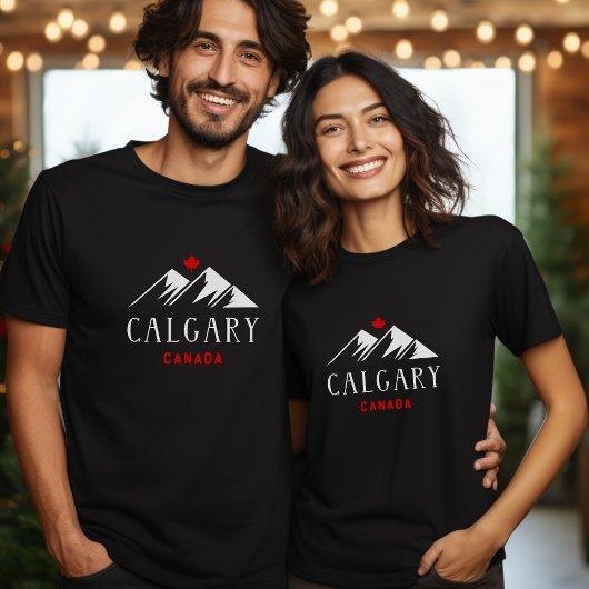 T-shirt Cool Calgary Canada Mountains Maple Leaf Dark