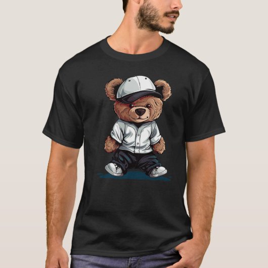 T-shirt Cool Cap Teddy Bear in Baseball Costume (Devant)