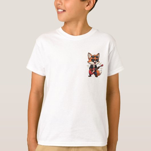 T-shirt Cool Cartoon Rock Star Fox Playing Red Electric Gu (Devant)