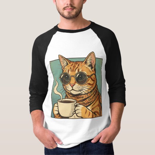 T-shirt Cool Cat Coffee Retro Style Design for Cat Lovers (Devant)