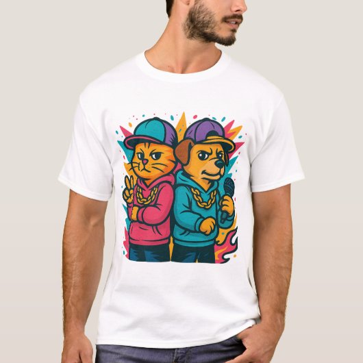 T-shirt Cool Cat & Dog Rap Duo (Devant)