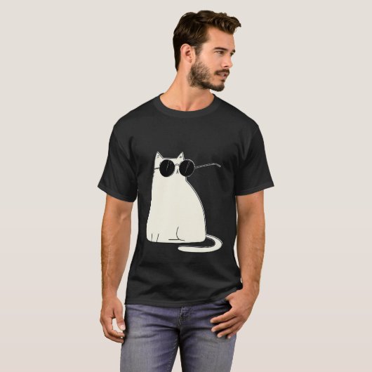 T-shirt Cool Cat in Shades — Minimal White Kitty (Devant entier)